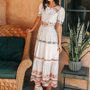 Bohme Cream Spanish Style Embroidered Maxi Size L